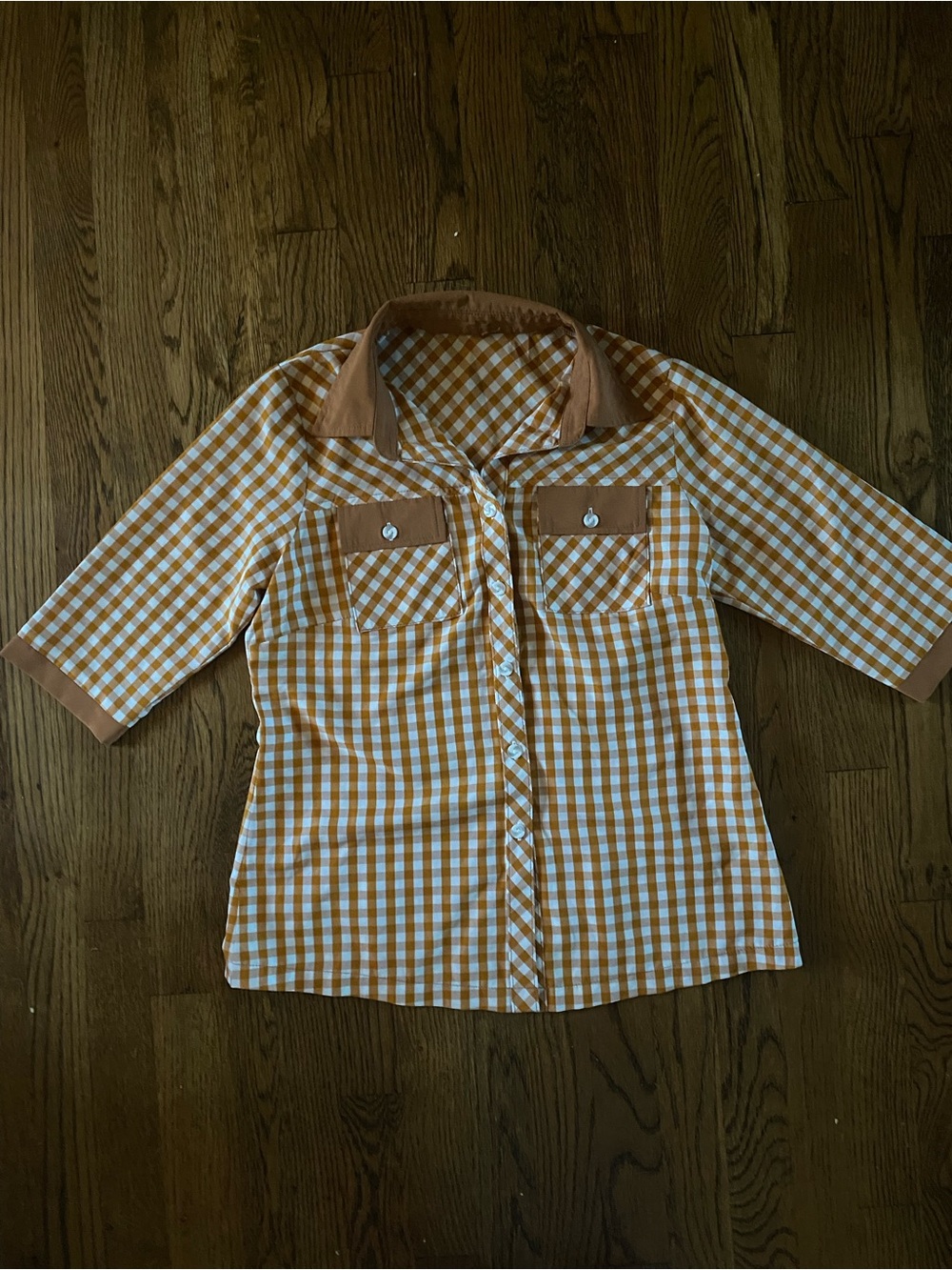 Adorable, Handmade, Burnt Orange Gingham Button-Up Top.